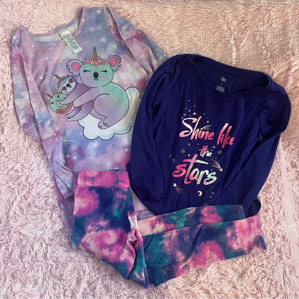 🎀5/$25🎀 girls 5/6 pajamas 2 pair galaxy pink purple koala